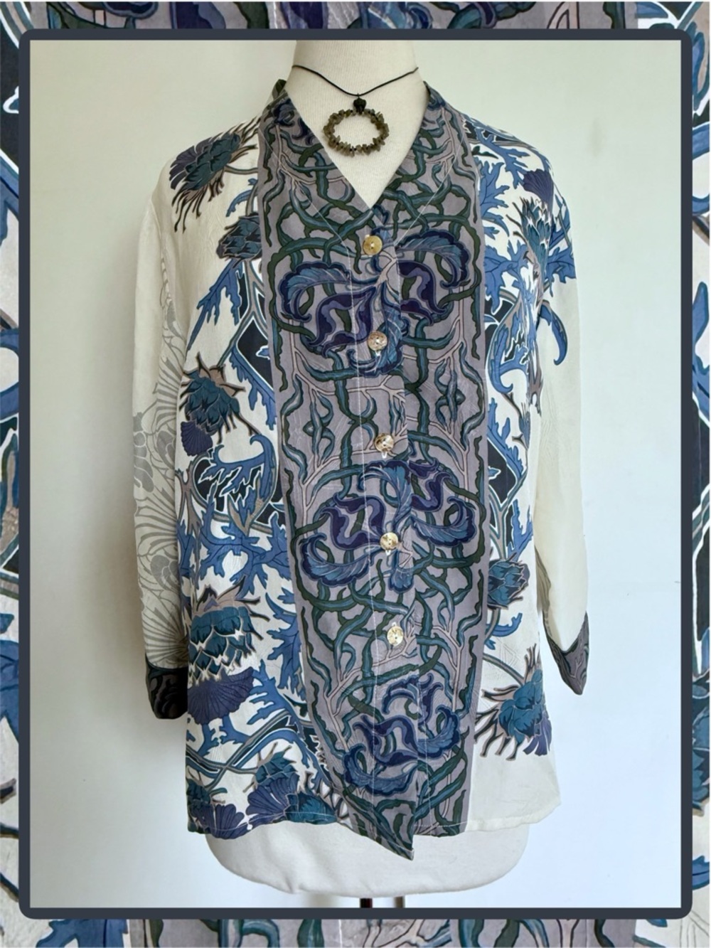 Citron Santa Monica Silk Floral Thistle Button Top PXL